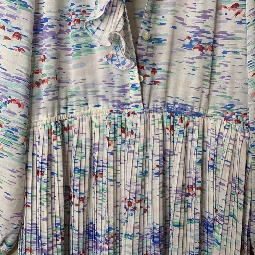 Diane Von Furstenberg | Vintage Watercolor Floral Pleated Cascade Ruffle Dress 4 - Picture 11 of 17